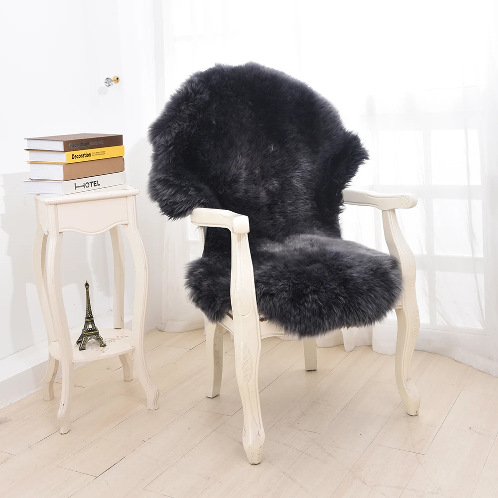 OGLAND Natural Fur Fluffy Long Wool Carbon Black Genuine Sheepskin Rug 2x3,  Single Pelt Luxury Authentic Fur Area Rug