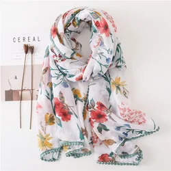 Nice pretty floral flower printed pompom scarf