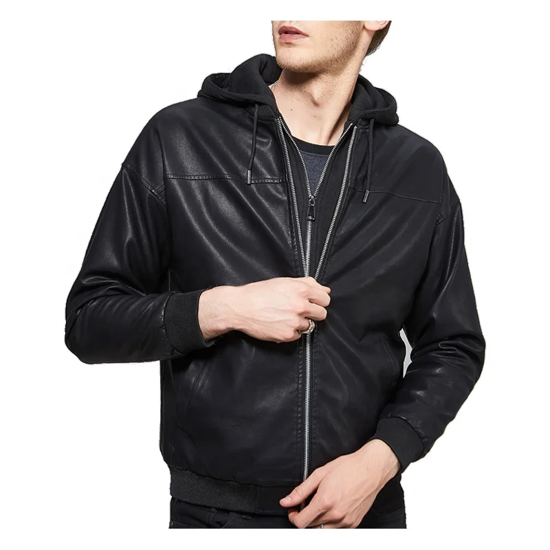 
Wholesale Black Zipper Hip Hop Synthetic Leather Jacket Male 