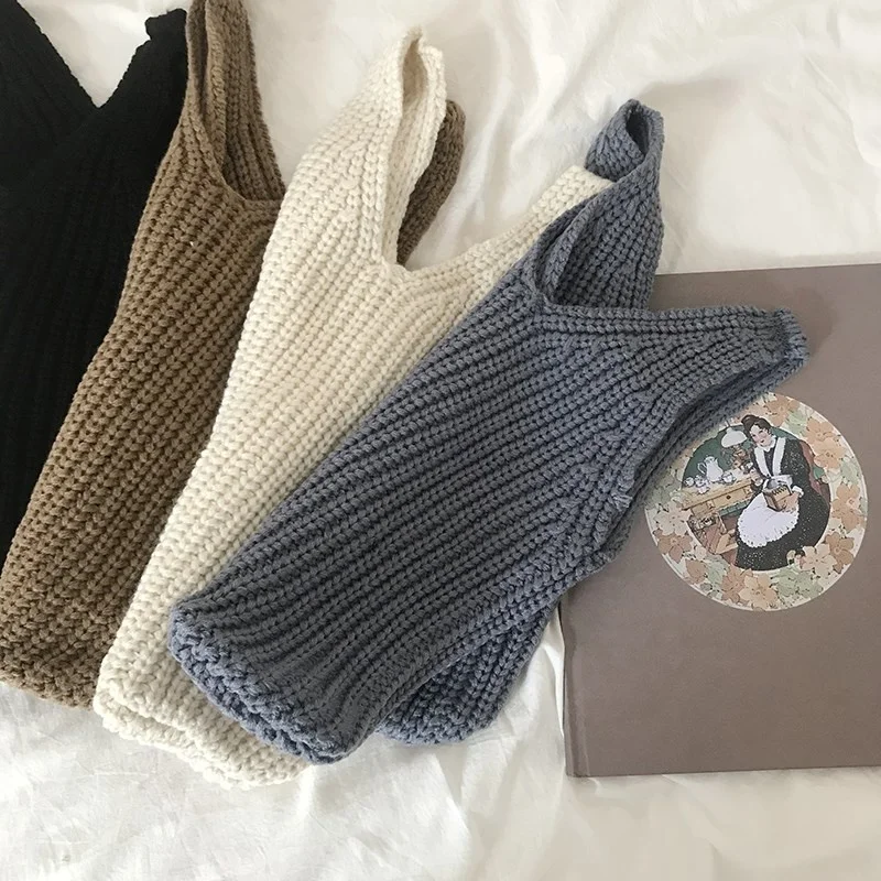 Новинка 2021, вязаная сумка на плечо, женская сумка-жилет для покупок, плюшевая сумка, Корейская версия женских повседневных однотонных шерстяных тоутов CN;GUA