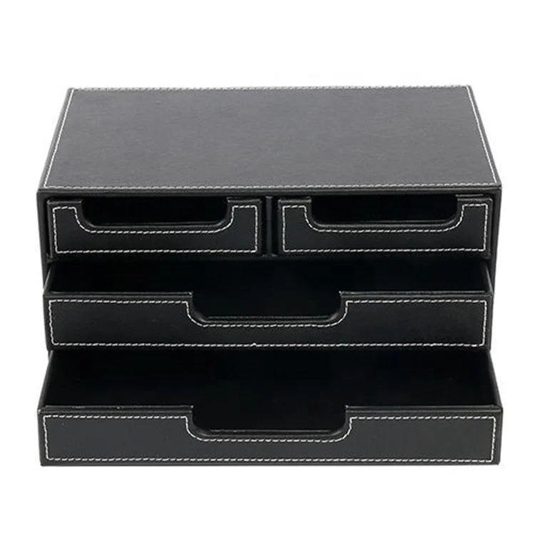 
Custom logo real leather desk 4 drawer storage organizer 