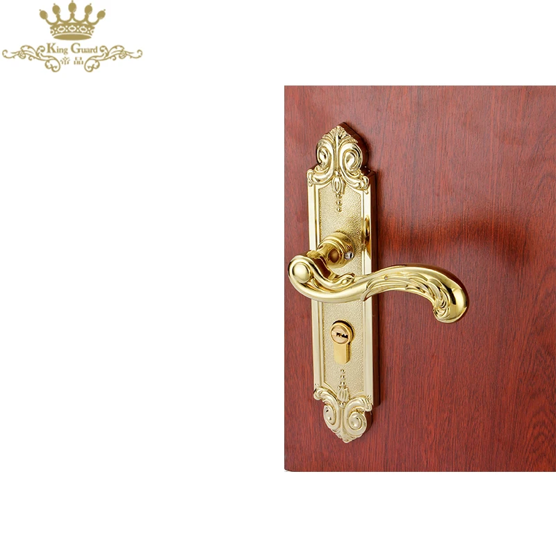 European style exterior door handle zinc alloy door lock golden luxury engraving panel handle lock set