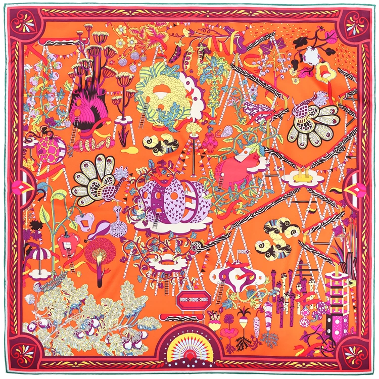 Chinese Jinpin Women Silk Twill Scarf Digital Print Head Scarf for Ladies