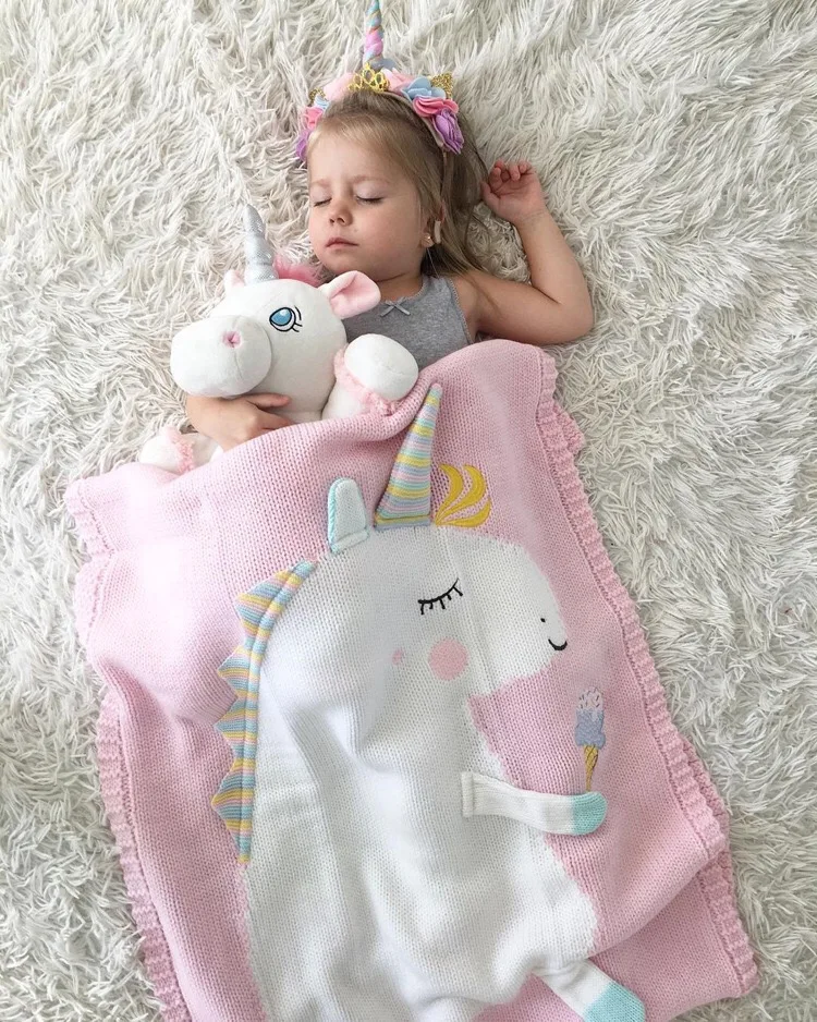 
Cute Unicorn Knitted Blanket Kids Cartoon Animal Bed Sofa Beach Towel For Baby 