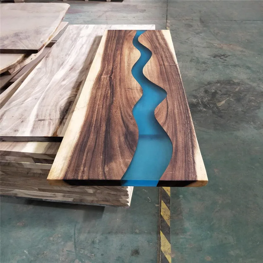 solid wood inlaid live edge tempered  resin epoxy  top hot sale river dining table