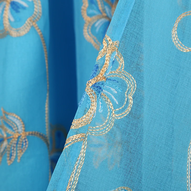 Modern Luxury Blue Window Cloth Curtain and Voile Curtain With Lining