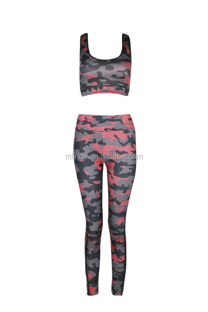 Camo Print Sports Crop Tops And Running Leggings Set Fashion Women Leggings And Tops