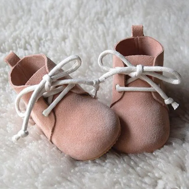 China Factory Wholesale Pink Baby Lace Up Shoes Handmade Leather Baby Boots Toddler Shoes Girl