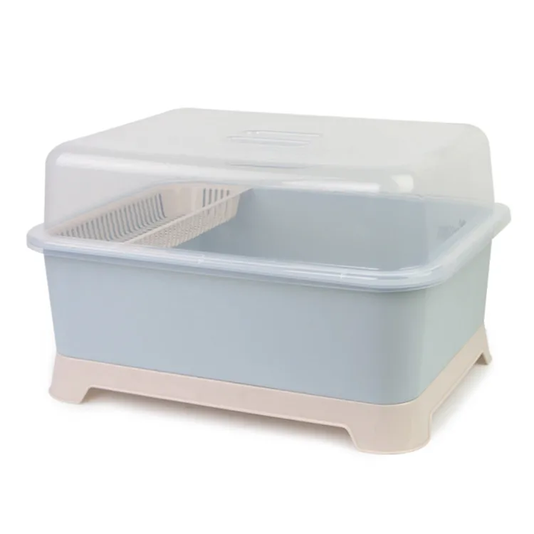 Kitchen Plastic Dish Drying Drainer Rack With Cover