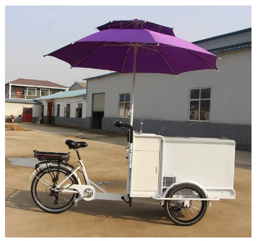 New electric stainless steel ice cream bike food cart cargo bicycle customizable for sale