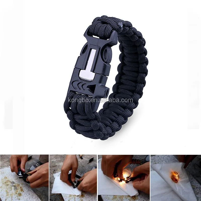 KongBo 4 in 1 Flint Fire Starter Outdoor Paracord Survival Bracelet