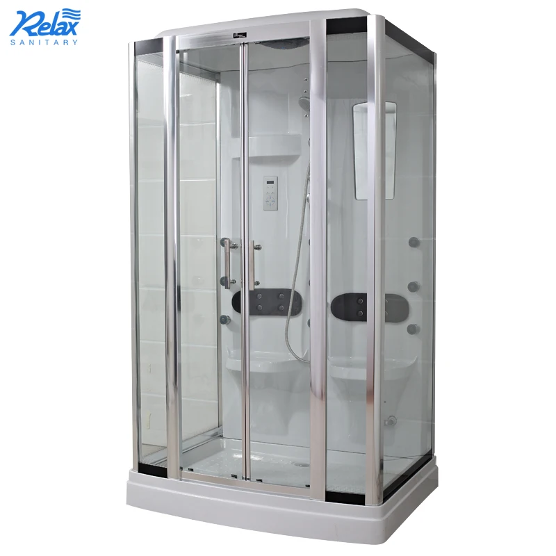 A simple designed bathroom shower room with a white steam shower stall and a walk-in shower room