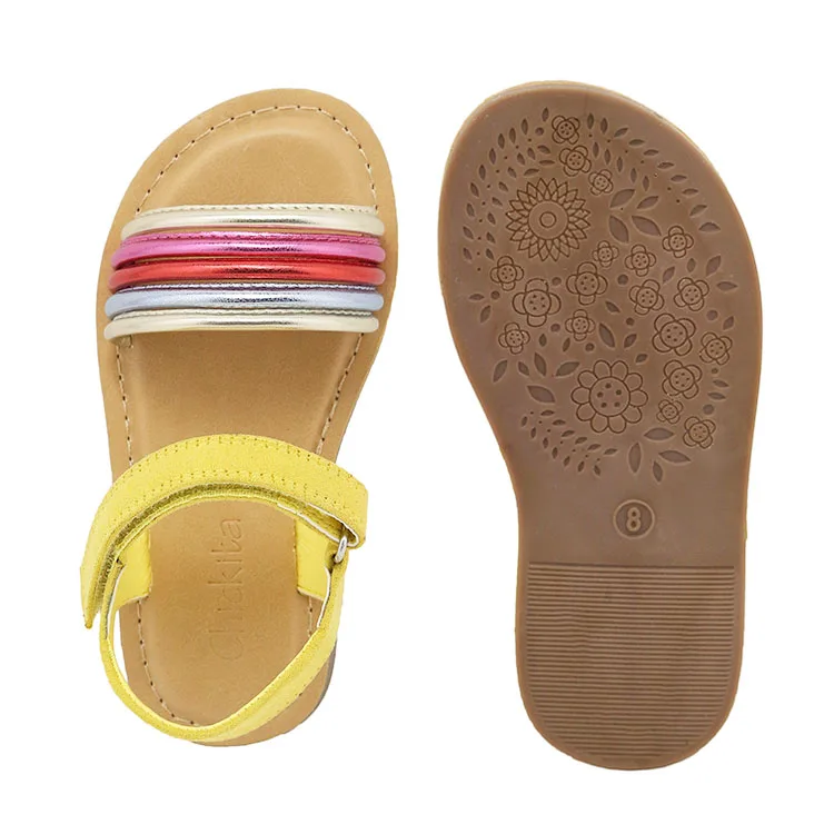 Модные милые детские сандалии радужной расцветки на липучке для девочек Летняя обувь