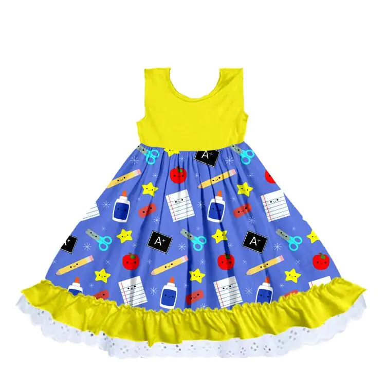 Hot sale beauty dresses summer girls sleeveless dress printed back to school