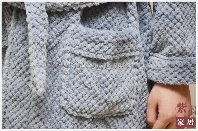 
Luxury Soft Gray Honeycomb jacquard Fleece Bathrobe For Online Shopping 