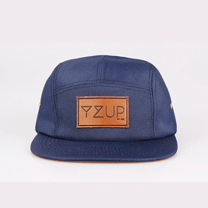 Wholesale Hats Caps Linen Design Leather Label Street Fashion Cool Flat Brim Hat 5 Panel Cap (60229953461)
