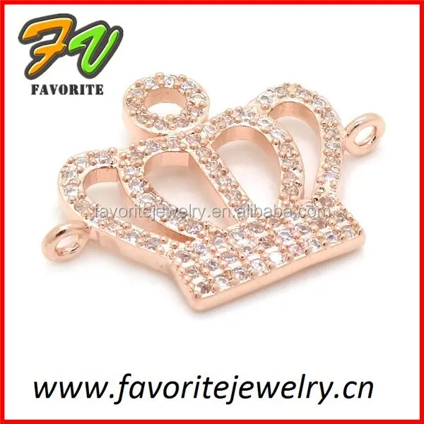 Crown Rose Metal Alloy Micro Pave Pendant Components