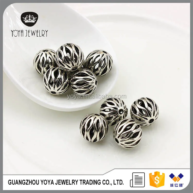 
JS1341 Wholesale Jewelry Findings Tibetan Antique Silver Beads, Hollow Round Metal Spacer Beads 