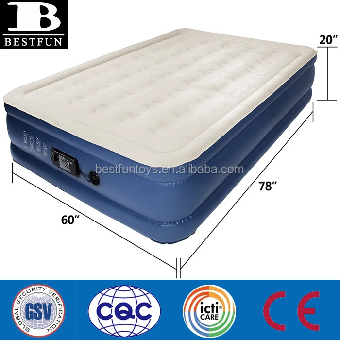 factory customized High Raised queen size flocking Inflatable Air Bed with inside Rechargeable Battery Powered Pump