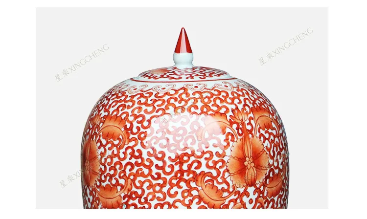 Chinese porcelain home decorative flower vase ceramic jar with red and white painting food can