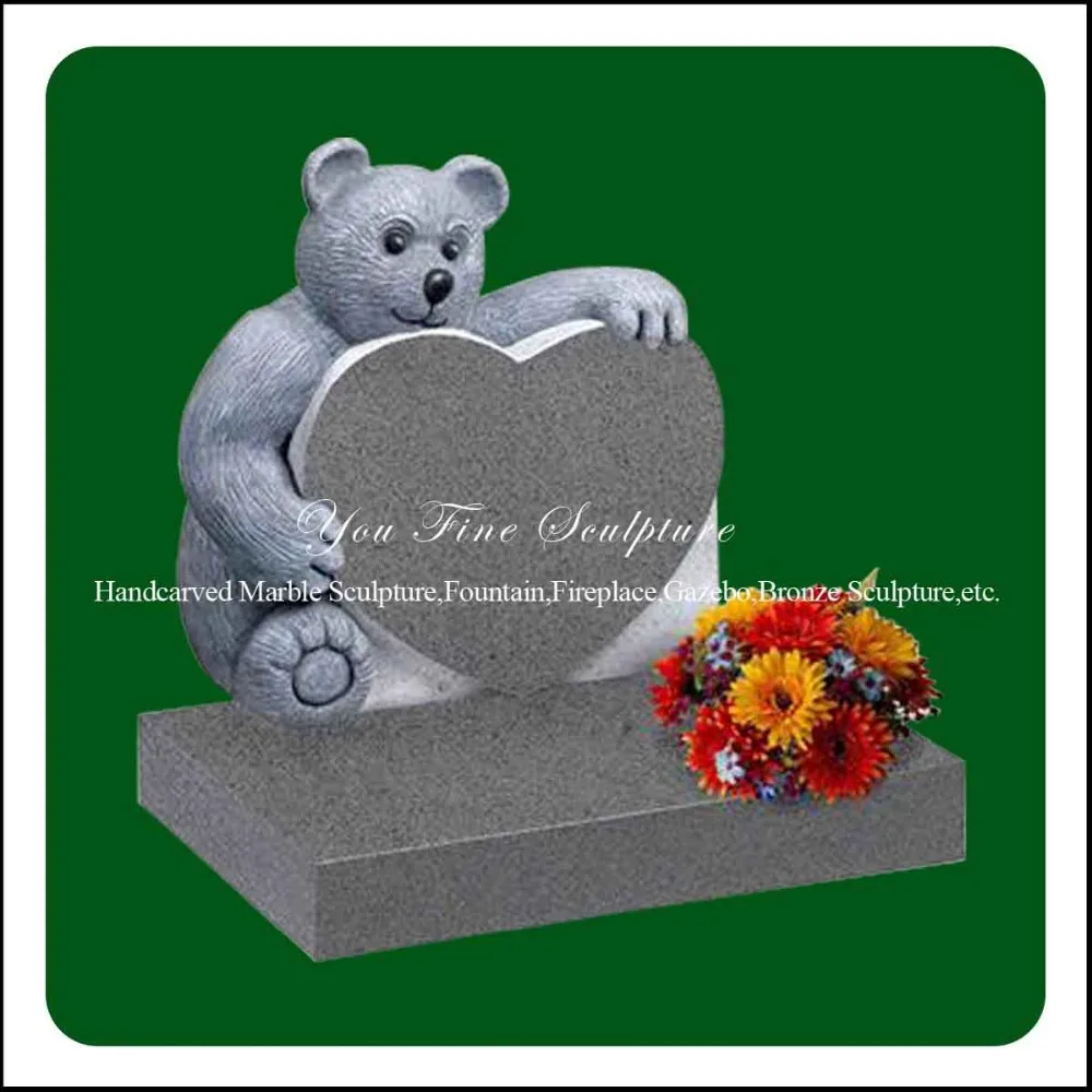 Teddy Bear Heart Shaped Granite Children Tombstone