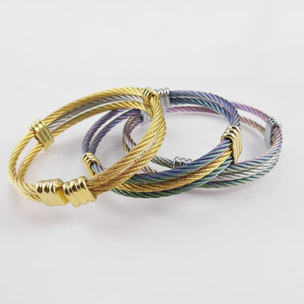 Spring Wire Titanium Stainless Steel Adjustable Hemp Rope Cable Bangle Bracelet