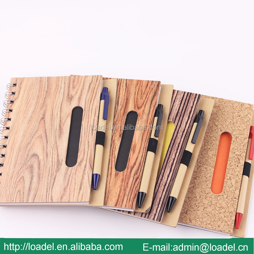 Printing wooden pattern cover eco friendly notebook with pen