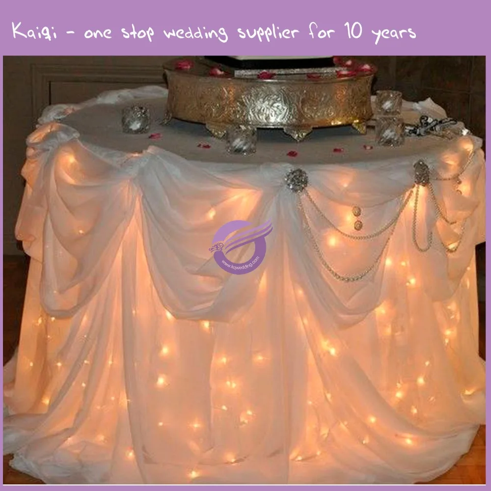 QF00198 chiffon fabric fuffled curly willow table skirt for wedding