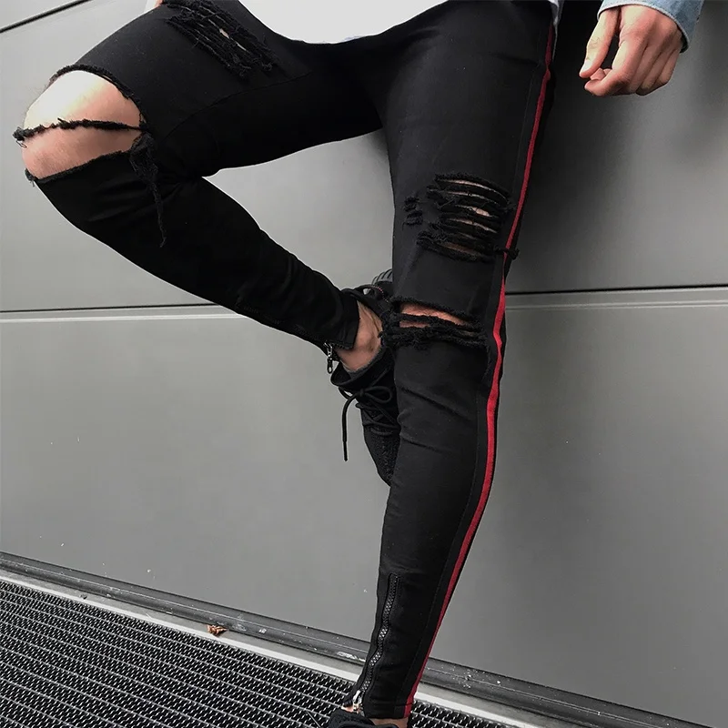 
New Style Hip Hop Men Black Slim Distressed Boys Skinny Jeans 