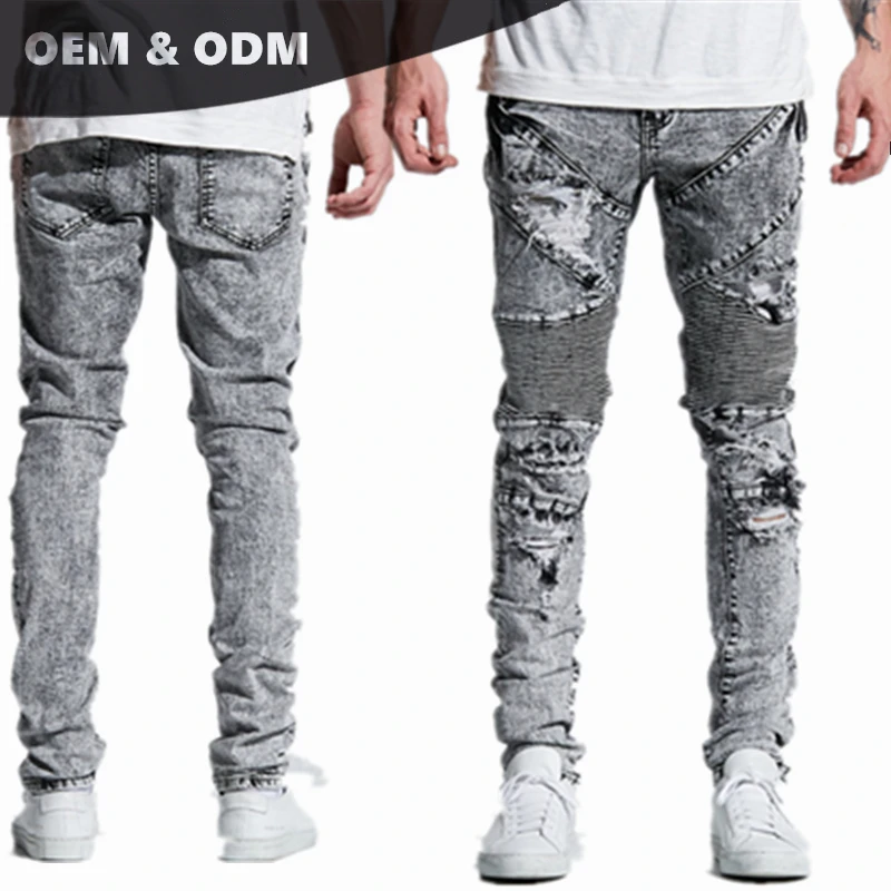 OEM new model in bulk design your own pent style ripped grey acid wash biker funky stylish jeans pants for boys 253