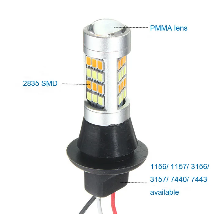 2835 42 SMD Car LED DRL Daytime Running Light Dual Color Switchback Turn Signal t20 w21/5w 7443 led
