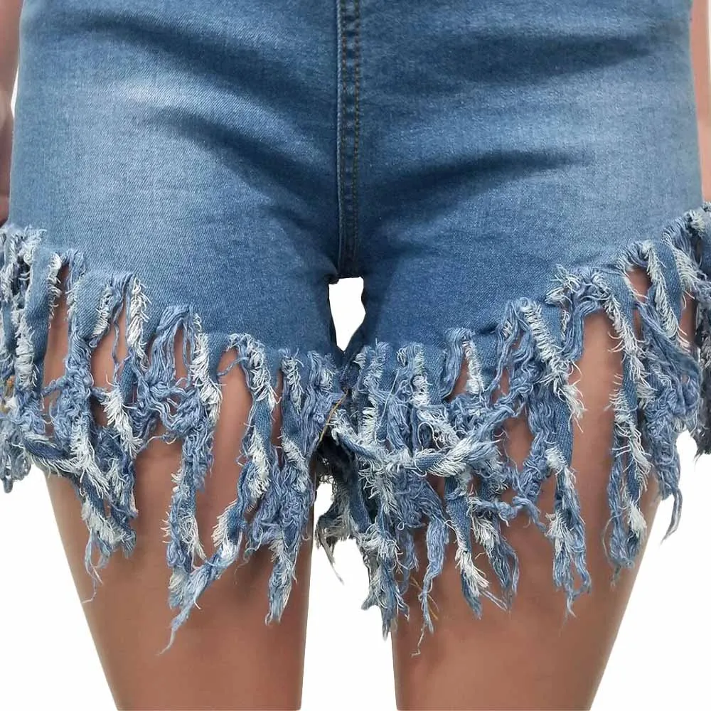 XXXL Plus Size Fashion Tassel Hot Pants Denim Women Short Jeans