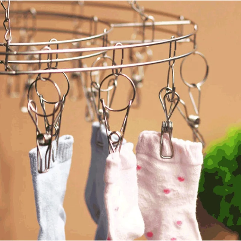 20 Clips Stainless Steel Multifunctional Circular/Square Socks Drying Rack