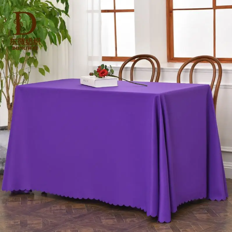 Factory cheap polyester rectangle white tablecloth for weddings party
