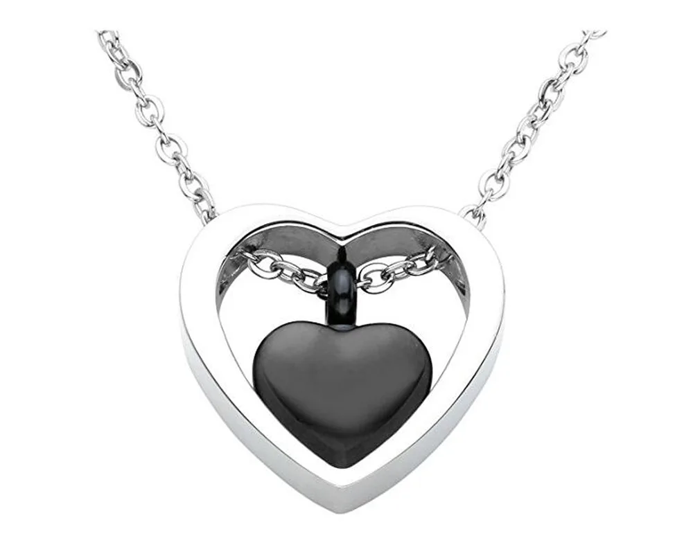 Keepsake Necklace Double Heart Stainless Steel Urn Pendant Cremation Ashes Elegant Memorial Jewelry
