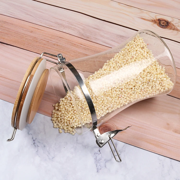 High Borosilicate Waisted Stainless Steel Clip Lid Glass Storage Jar