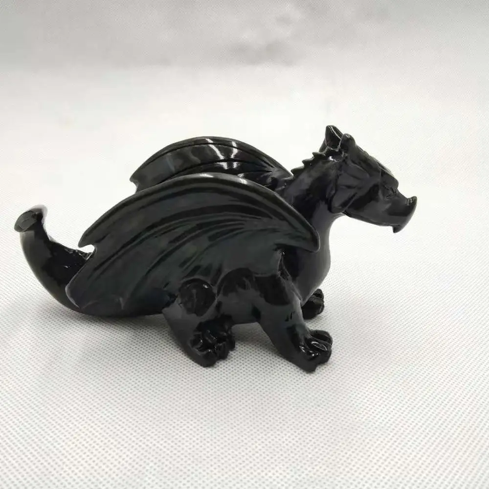 Natural Hand Carved Polished Obsidian Dragon For Decorate