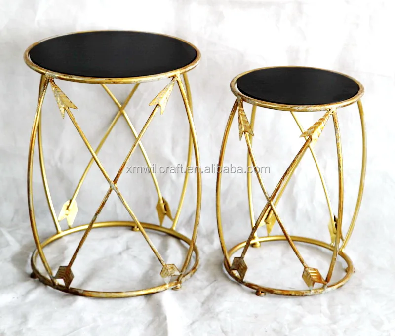 wooden top wrought iron antique metal Coffee Table For Home