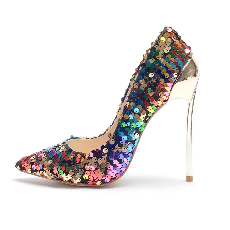 New fashion ladies noble dress shoes high heel metal sequins shoes