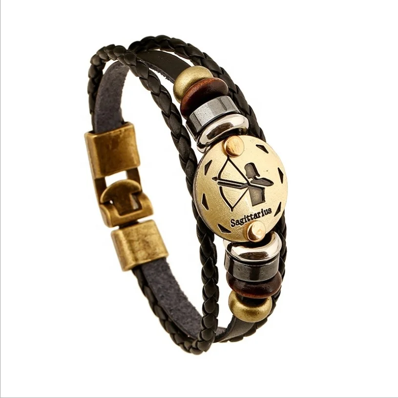High quality 2 layer genuine leather PU weaving alloy buckle jewelry bracelet