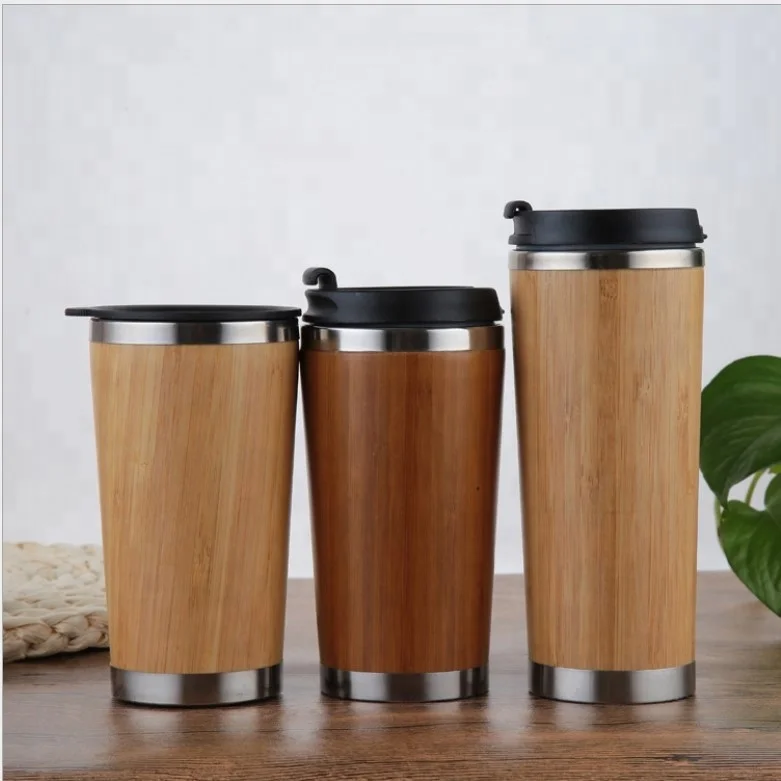 Hot selling Custom Logo 450ml natural bamboo outside Stainless Steel Bamboo Coffee Mug Tea mug and Car Mug