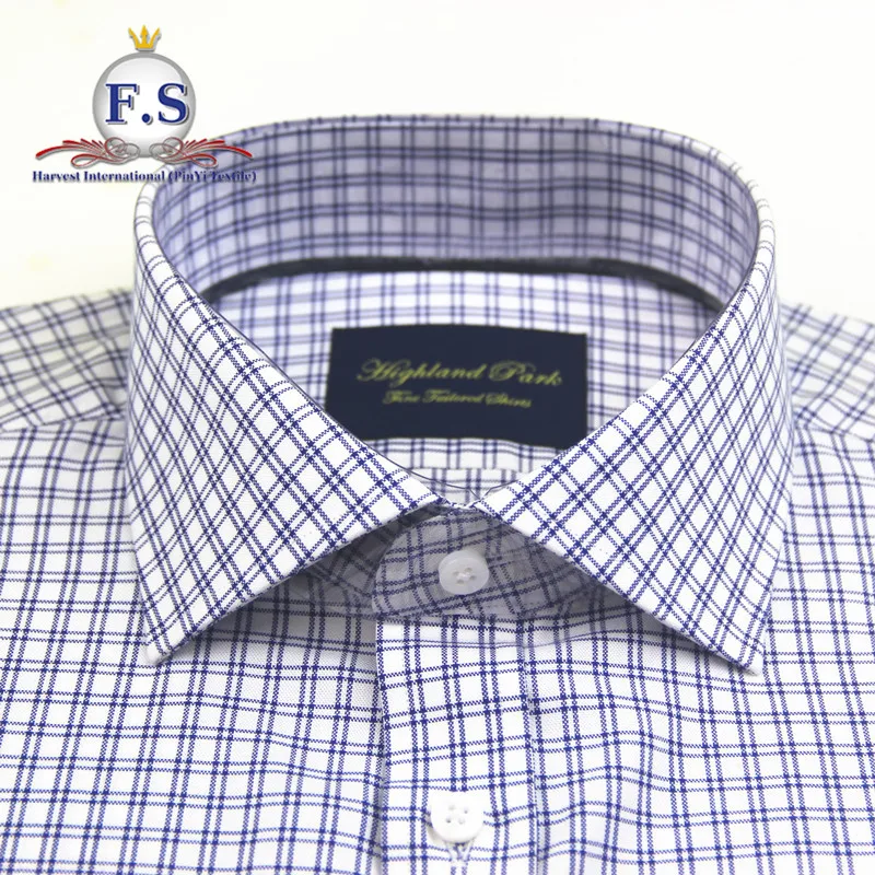 
dark blue plaid oxford high end bespoke mens dress shirts 
