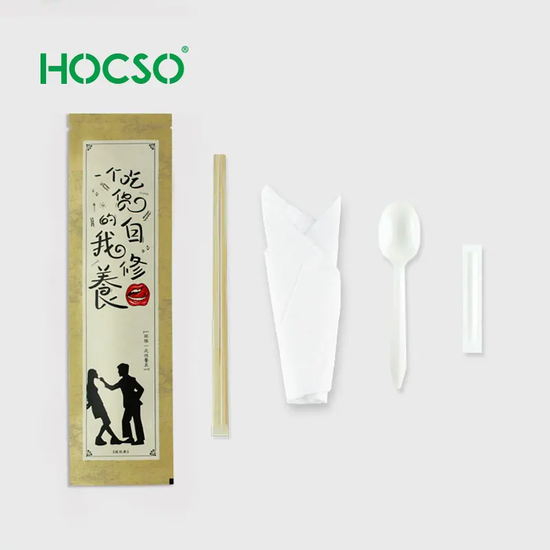 Free design disposable cutlery package recycling cutlery custom cutlery set paper bag