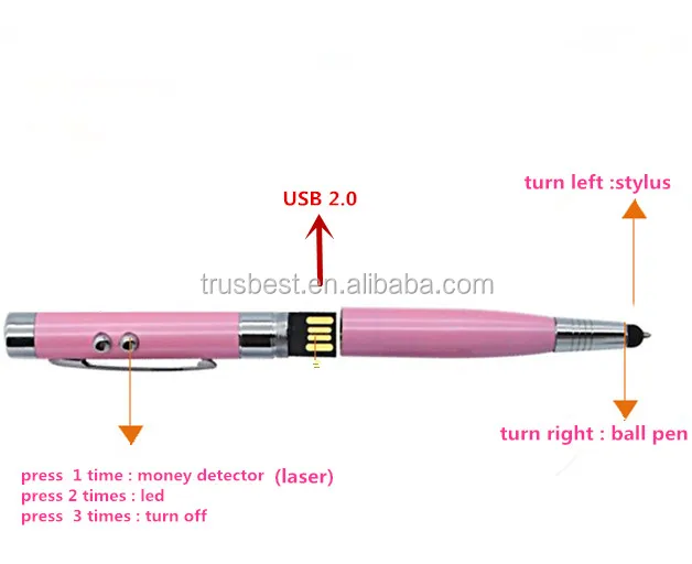 6 in 1 Multi Function stylus touch Pen , USB ball Pen with led light and laser