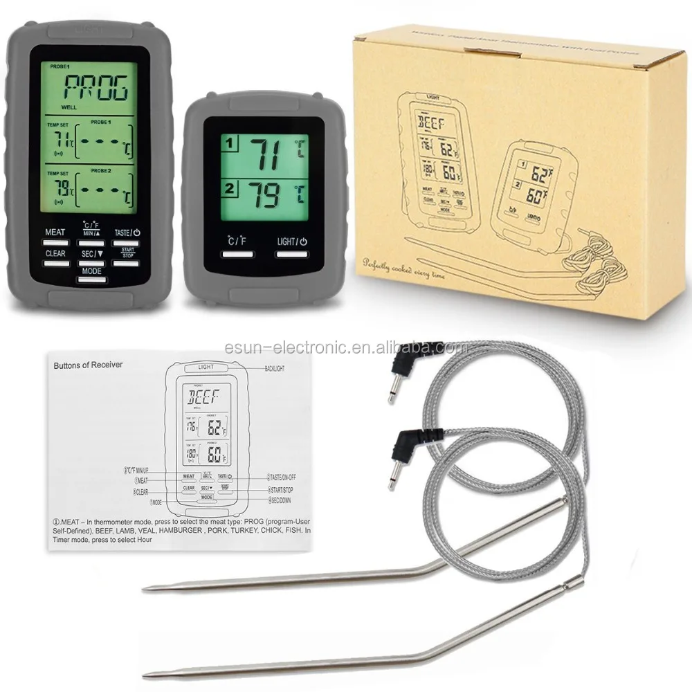 2018 ESUN двойные пищевые щупы, Красный беспроводной цифровой термометр для барбекю и мяса, уличный кухонный курильщик