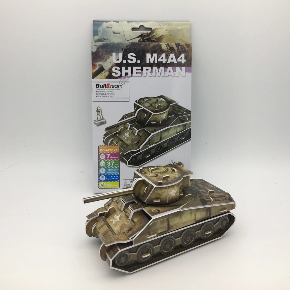 3D DIY US Sherman Tank Vehicle Puzzle Jigsaw Boy toy Kid Early learning military Environmental Assemble Children Paper Puzzle