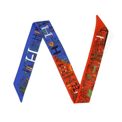 Tied Bag Handle Scarf Small Ribbon Twill Silk Scarf Women Fashion Brand Design Small Skinny Neck Scarf for Ladies