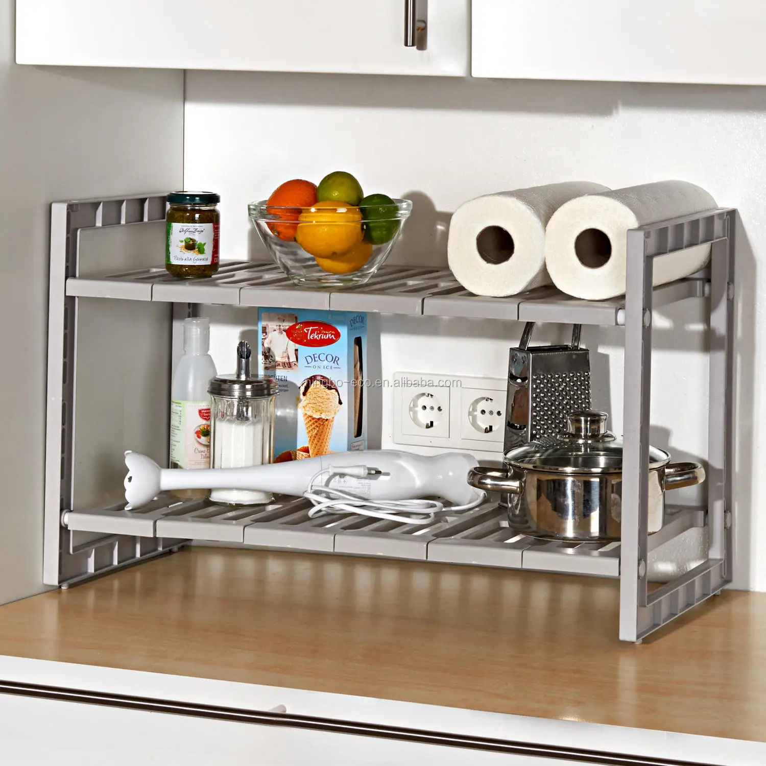 Over / Under the Sink Adjustable Kitchen Dish Drainer Plastic Shelf Storage Rack Organizer
