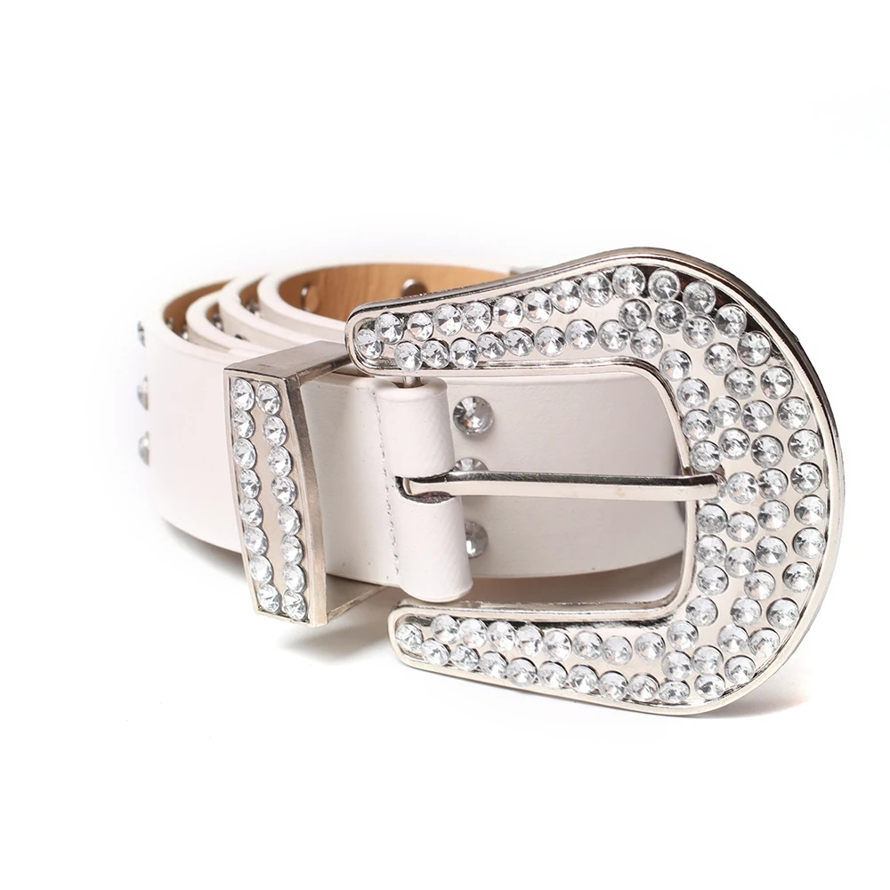 Wholesale beautiful fashion style PU strap alloy buckle ladies rhinestone belt