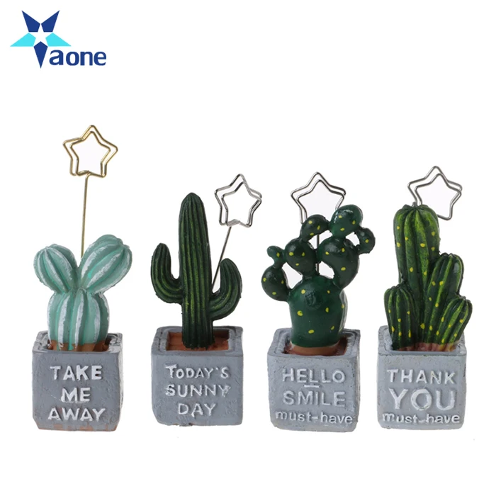 Cute Resin Cactus Design Memo Clip Stationery Table Plant Decoration Photo Clip Name Card Business Memo Holder